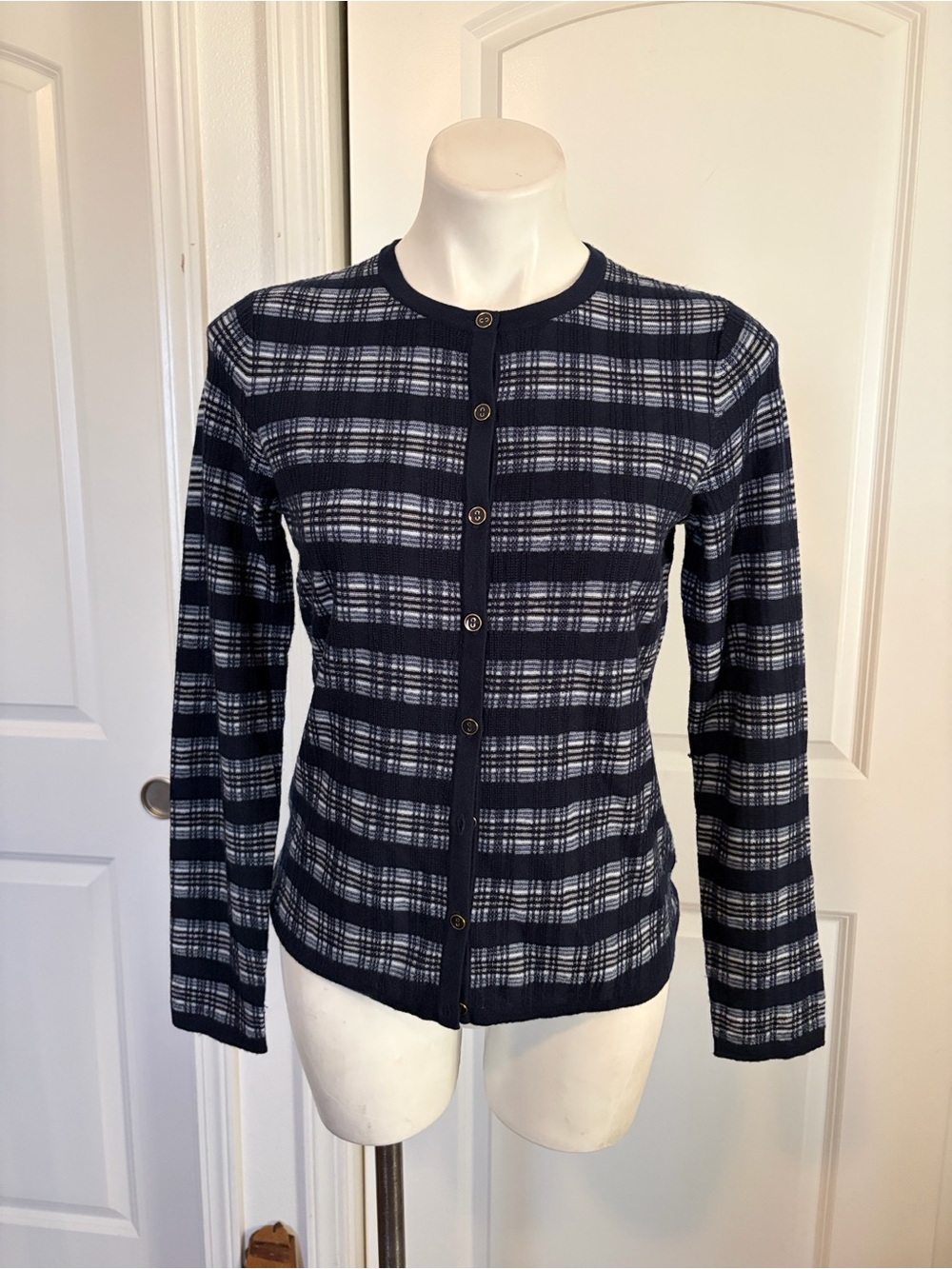 Brooks Brothers Navy and White Plaid Button-Front Jacket